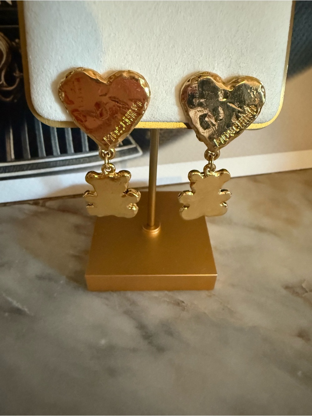Vintage Moschino Teddy Bear Drop Clip On Earrings